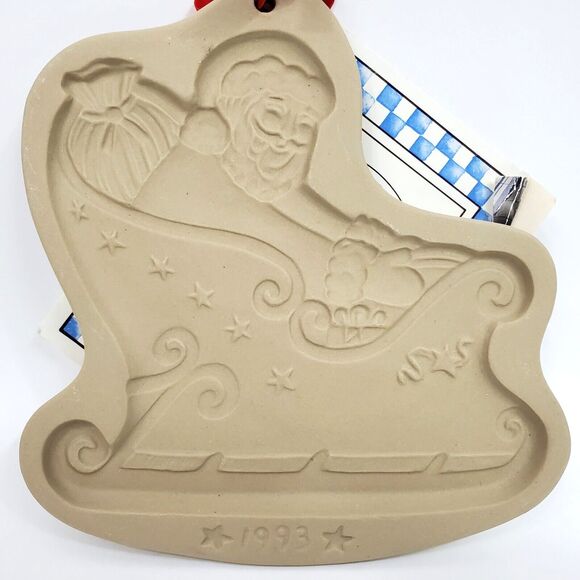 Brown Bag Cookie Art Stoneware Mold Santa Sleigh Design Recipe Booklet VTG 1993 - Picture 1 of 7
